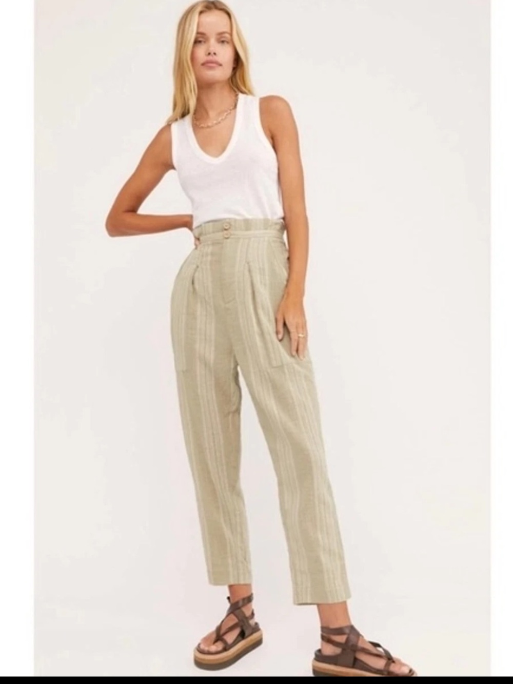 NWOT free people Semi Sweet Cropped Pants In Sage Combo lightweight summer pant